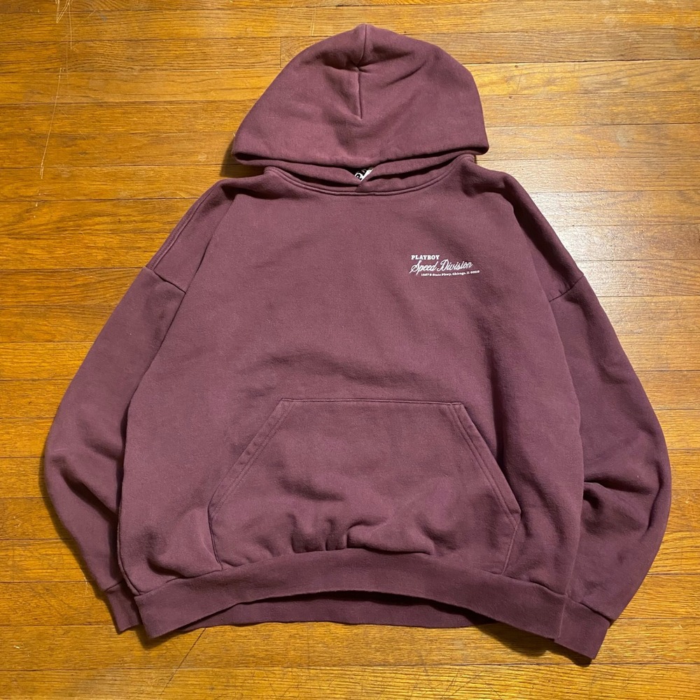 Playboy PacSun Speed Division Hoodie Burgundy Maroon Mens Boxy Large Pullover